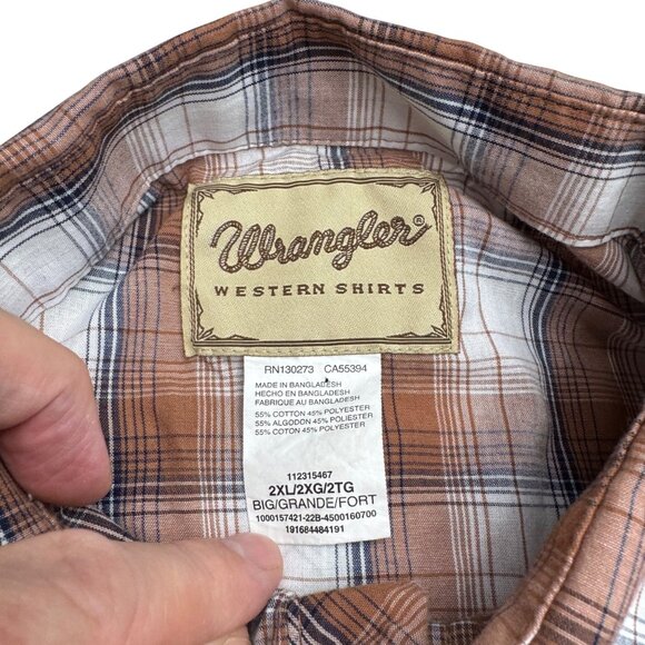 Wrangler Men's Blue & Brown Pearl Snap Western Plaid SS Shirt Lot Of 2, Size 2XL - Picture 5 of 9